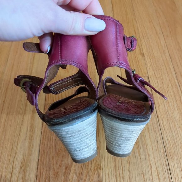 Mjus Leather Ankle Strap Heeled Strappy Distressed Red Sandals size 7.5 - Picture 7 of 14